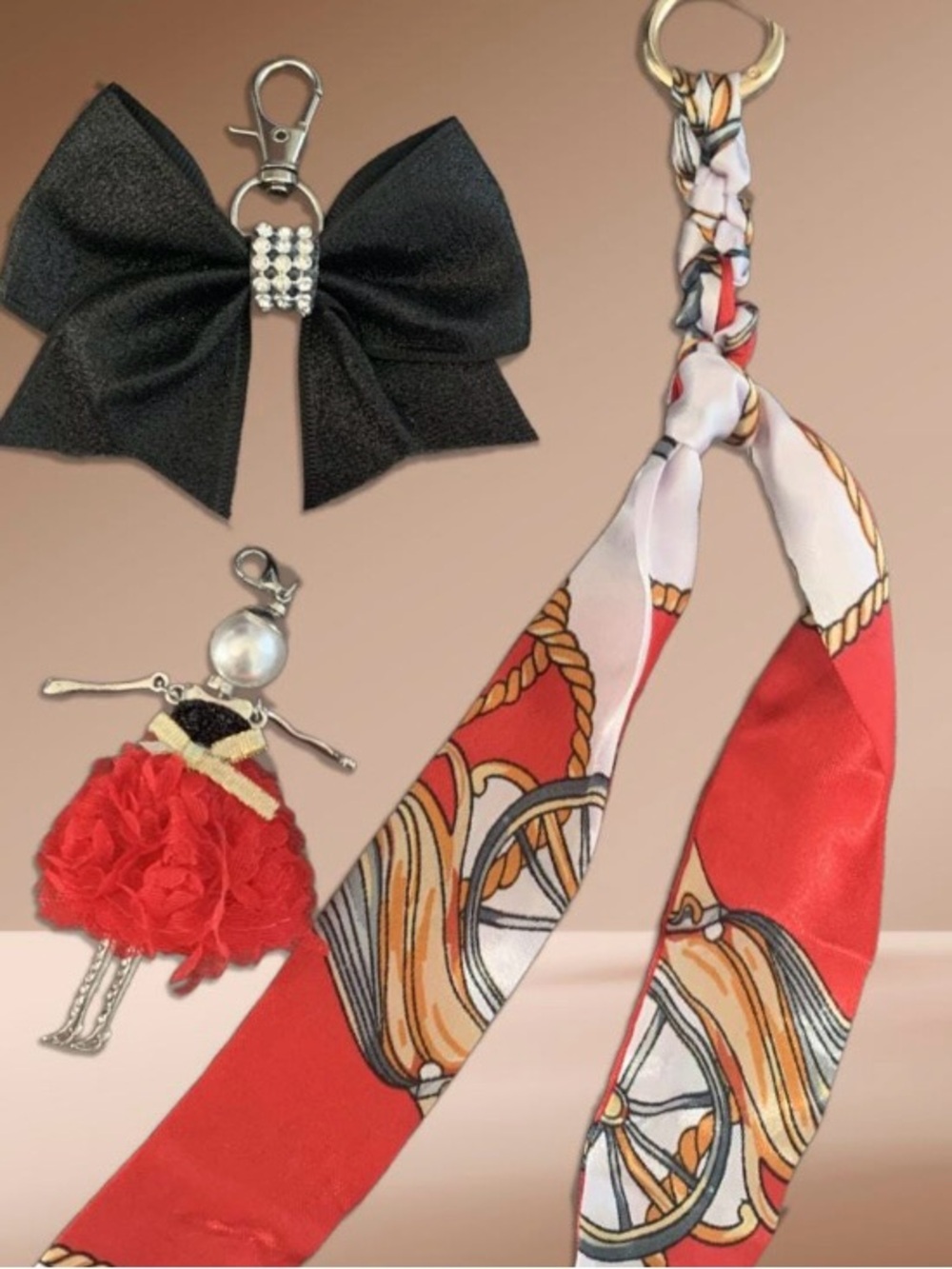 Stylish Scarf Keychain Bow Doll Charm Set - keychain purse charm
